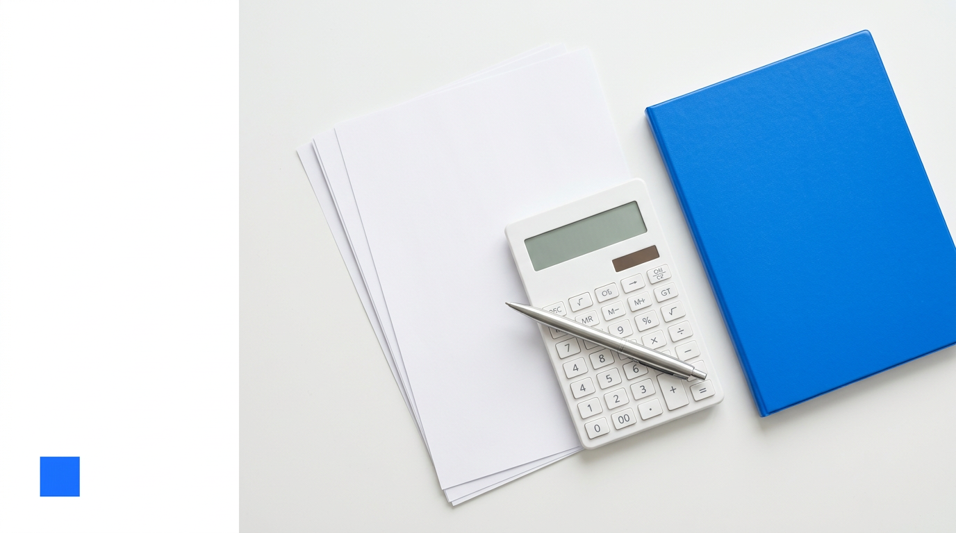 Invoice paperwork and a blue folder
